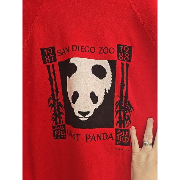 Vtg 80s Hanes Red San Diego Zoo Giant Panda Pullover Sweatshirt Womans Large - Picture 3 of 7
